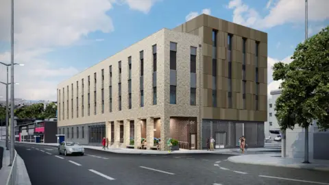 WWA/NHS University Hospitals Plymouth NHS Trust Artist's impression of the Community Diagnostics Centre in Plymouth city centre.