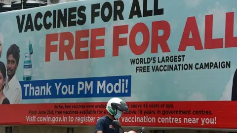 Getty Images A banner thanking Mr Modi for Covid vaccines