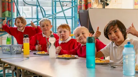 Lena O'Shea Southwold Primary School pupils enjoying free hot meals