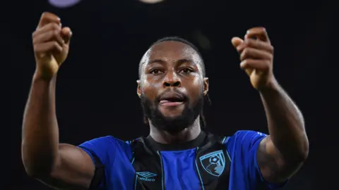 Reuters Footballer Semenyo celebrates a goal against Liverpool