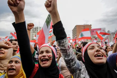 AFP Anti-government protesters at al-Nour Square in Tripoli, Lebanon (23 October 2019)