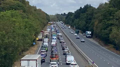 Zac Sherratt / BBC aerial camera shows busy traffic on the A3
