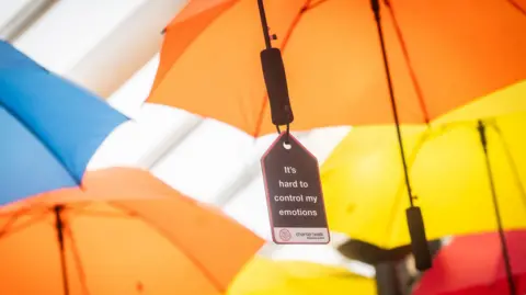 Charter Walk Shopping Centre Message on tag from art project reading 'It's hard to control my emotions'.