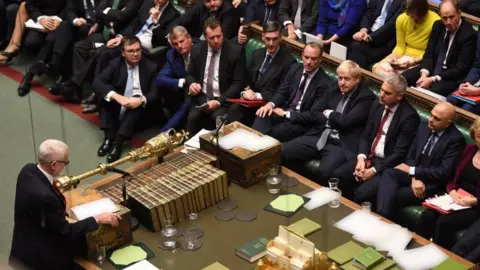 UK Parliament Jeremy Corbyn and Boris Johnson in house of commons