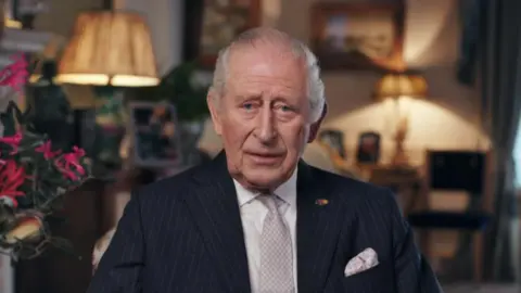 BANGO STUDIOS/CHANNEL4 King Charles giving a personal message about his cancer