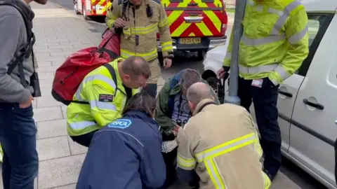 PAul Wheatley Fire fighters with the rescued bird