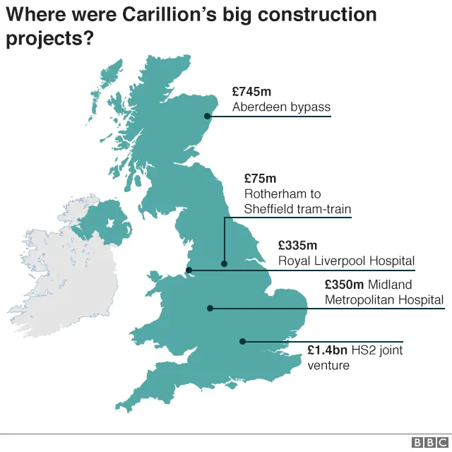 Map of Carillion's big construction projects