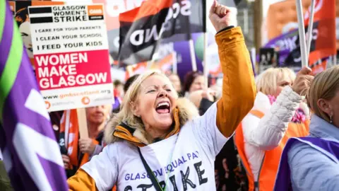Getty Images Demonstration in October 2022 by Glasgow council workers who were demanding equal pay