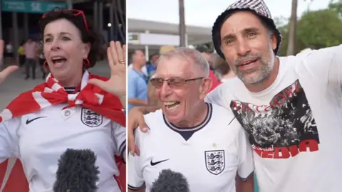Fans in England kit being interviewed outside the stadium