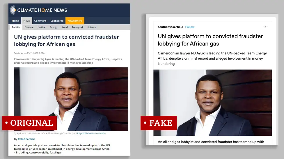 Picture of two articles side by side with the same headline and picture