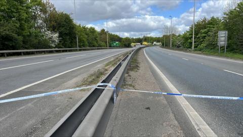The police cordon on the A12