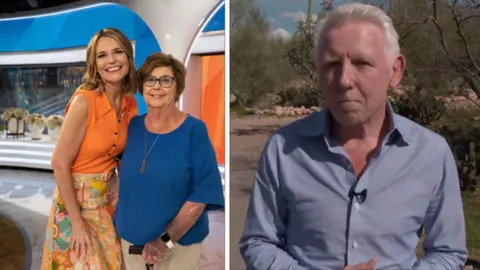 Split screen of David Willis and Savannah Guthrie and mother Nancy Guthrie