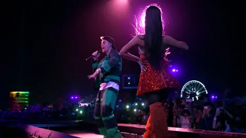 Getty Images Justin Bieber performing with Ariana Grande at Coachella