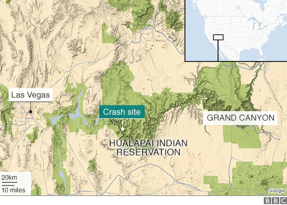 Map: Location of the helicopter crash near the Grand Canyon