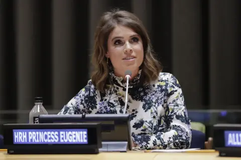 EuropaNewswire/Gado/Getty Images Princess Eugenie of York speaking about her work as Director of the Anti-Slavery Collective during the NEXUS Meeting at the UN Headquarters in New York City, New York, July 26, 2018. 