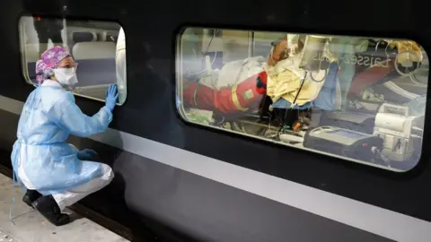 EPA Two high-speed trains in France have been equipped to move patients infected with Covid-19 out of the Paris region