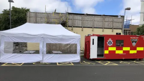 Middlesbrough Council The mobile testing unit at Centuria South car park at Teesside University