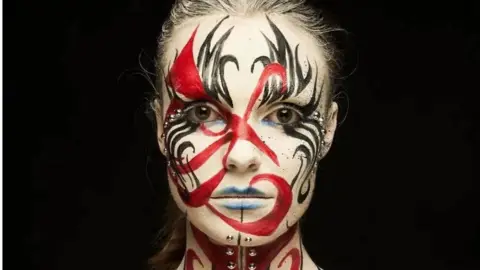 Scottish warrior make-up on a model