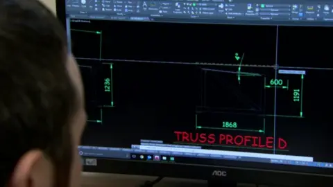 BBC Computer screen with architect's drawings