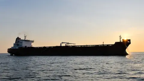 A crude oil tanker