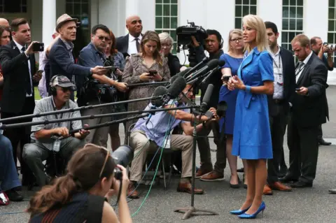 Getty Images Mrs Conway sang a Swift song to the press to criticise her political position