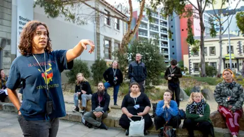 Black Led Tours Tasmania/Jillian Mundy Nunami Sculthorpe-Green leading a tour