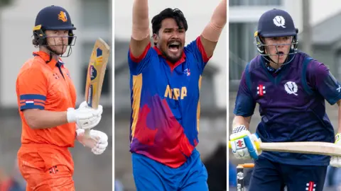 The Netherlands' Max O'Dowd, Nepal bowler Karan KC and Scotland batter Charlie Tear