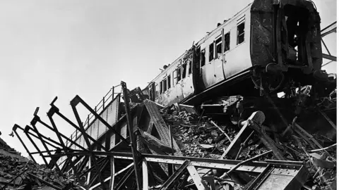 Getty Images The railway after being bombed