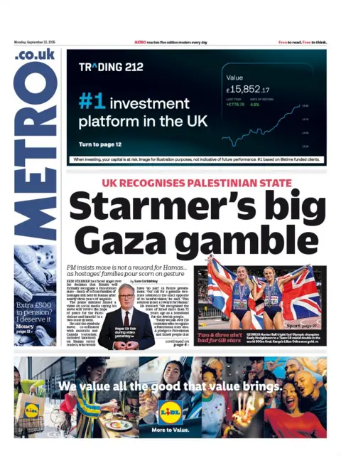 BBC "Starmer's big gamble" reads the headline on the front page of the Metro.