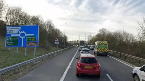 Image of traffic building on the M1 junction 28 slip road