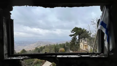 View of the border with Lebanon from a burned-out window in Kibbutz Menara (27 November 2024) 