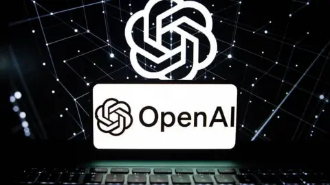 Library image of a laptop with the OpenAI logo above.