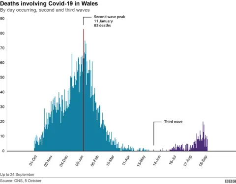 Graph showing deaths over second and third waves