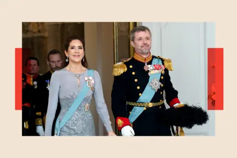 Getty Images Frederik X, King of Denmark, walks with his wife Queen Mary