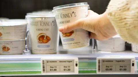 Wasteless Digital price tags below yoghurts