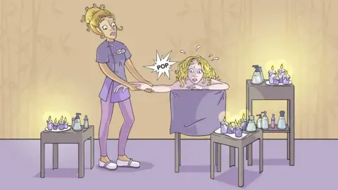 Sarah Dousse Illustration of Angela Clarke's arm dislocating due to Ehlers-Danlos syndrome