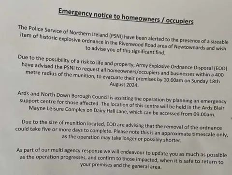 Other Written notice being handed to residents which is titled: 