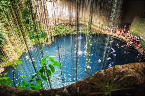 Getty Images Mexico's famous sinkholes (cenotes) have formed in weakened limestone overlying the crater