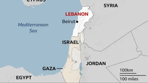 Map of Gaza, Israel and Lebanon