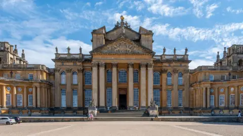 Getty Images Grand entrance steps of Blenheim Palace under a clear sky.