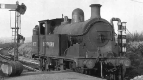 Sheppey Light Railway Greenway A black and white photograph of a steam train on the Sheppey Light Rail Line pre-1950.