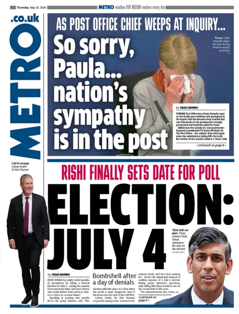 "Election: July 4" headlines the Metro 