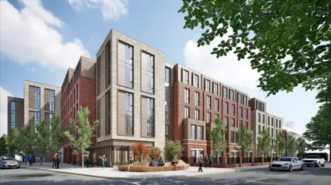 Graham Investment A CGI image of student flats with trees