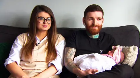 BBC New parents Shelby and Reese with baby Casaiya