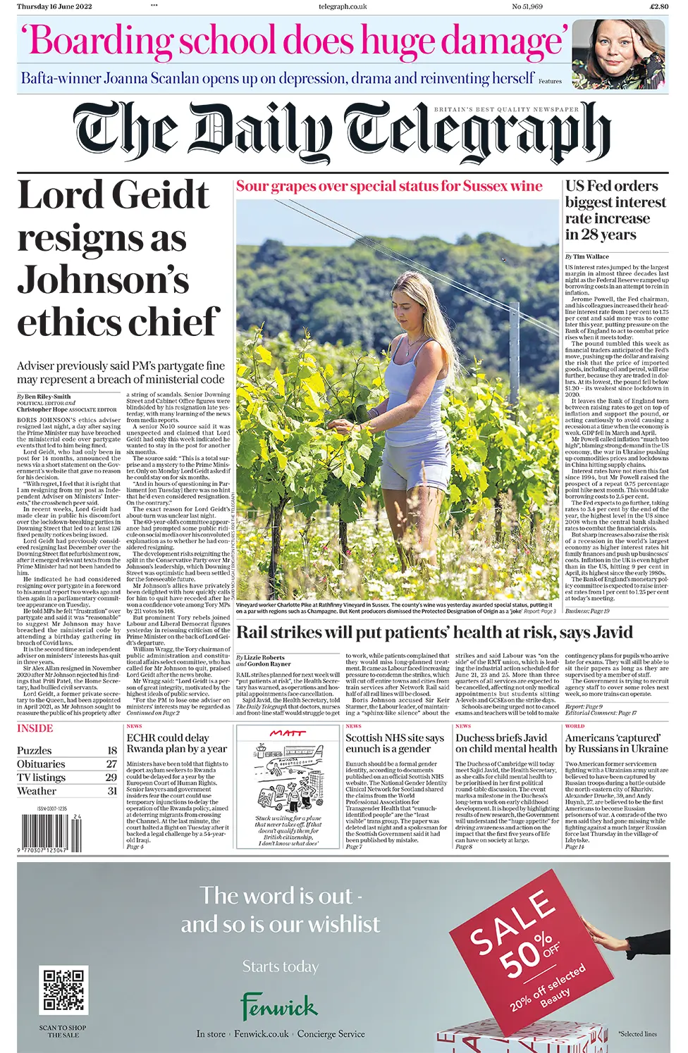 Daily Telegraph front page