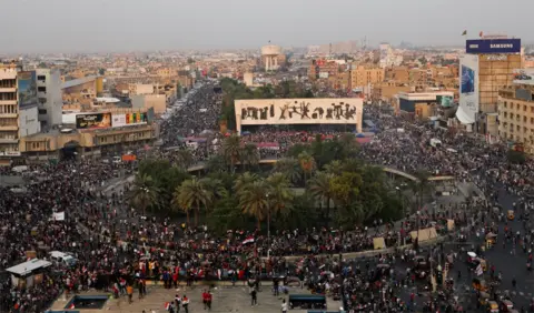 Reuters Protesters inside Tahrir Square, Baghdad (28 October 2019)