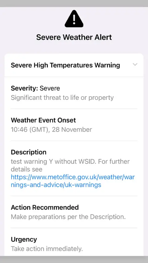 Supplied Screengrab of Apple weather alert