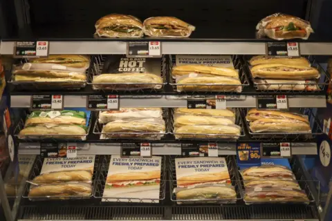 Sandwiches in a Greggs shop