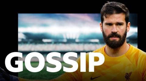 BBC Sport Gossip logo featuring Liverpool goalkeeper Alisson