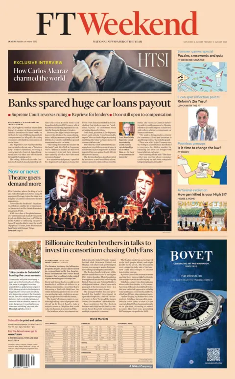 "Banks spared huge car loans payout" reads the headline on the front page of the Financial Times.
